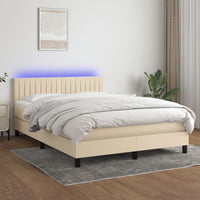 Letto a Molle con Materasso e LED Crema 140x190 cm in Tessuto 3133314