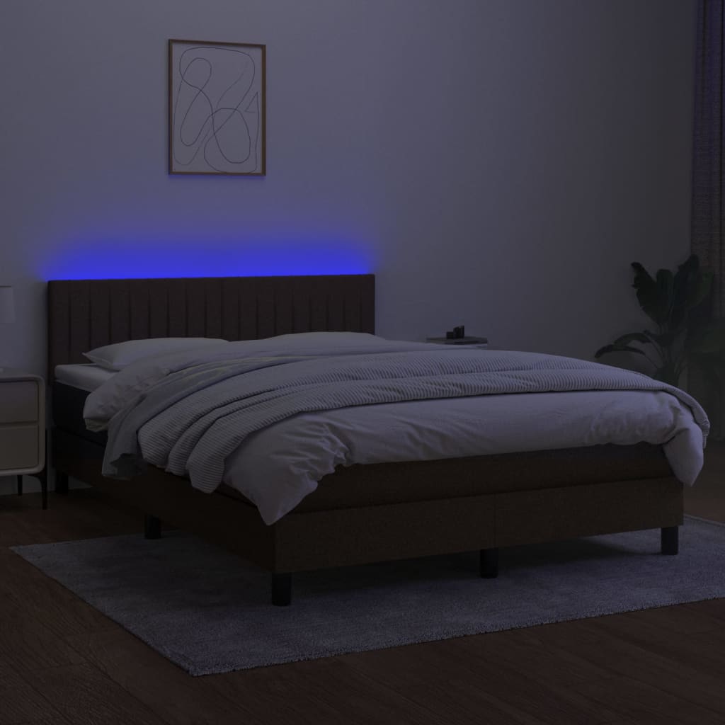 Letto a Molle Materasso e LED Marrone Scuro 140x200 cm Tessuto 3133320