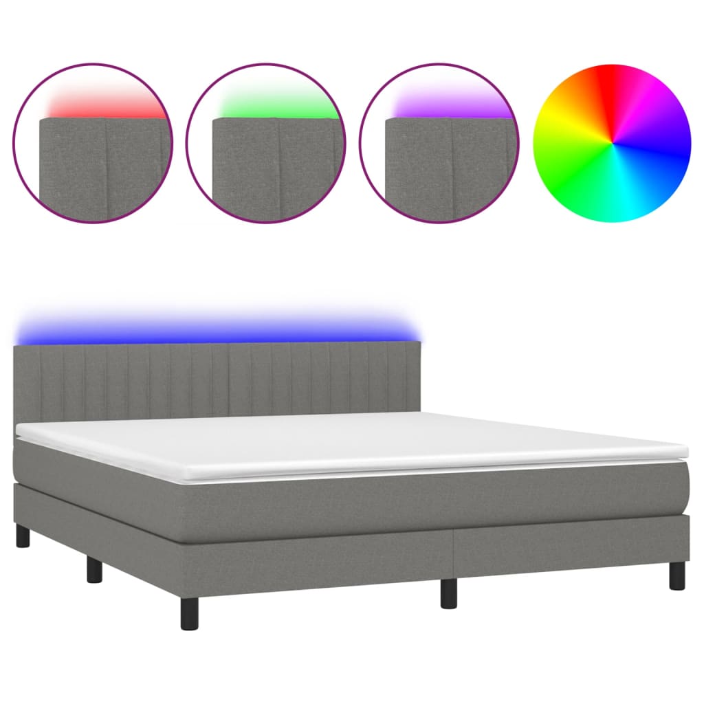 Letto a Molle Materasso e LED Grigio Scuro 160x200cm in Tessuto cod mxl 38221