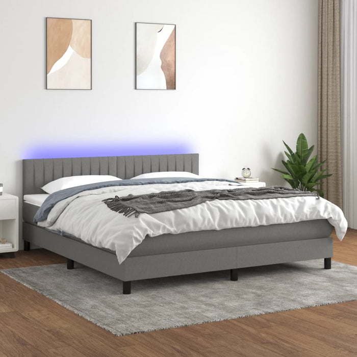 Letto a Molle Materasso e LED Grigio Scuro 160x200cm in Tessuto cod mxl 38221