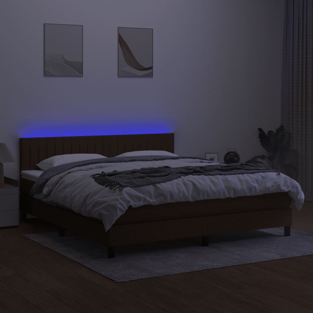 Letto a Molle Materasso e LED Marrone Scuro 160x200 cm Tessuto cod mxl 41219