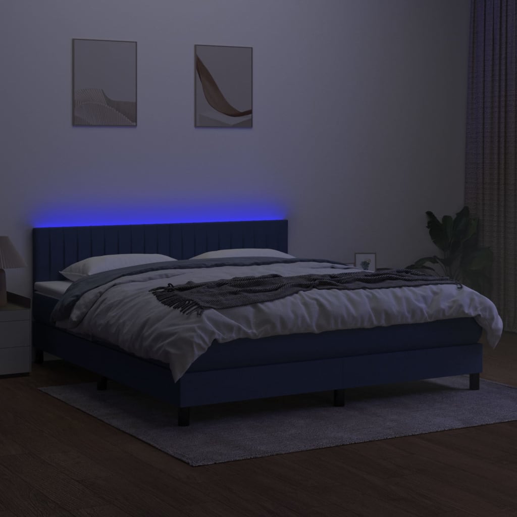 Letto a Molle con Materasso e LED Blu 160x200 cm in Tessuto 3133331