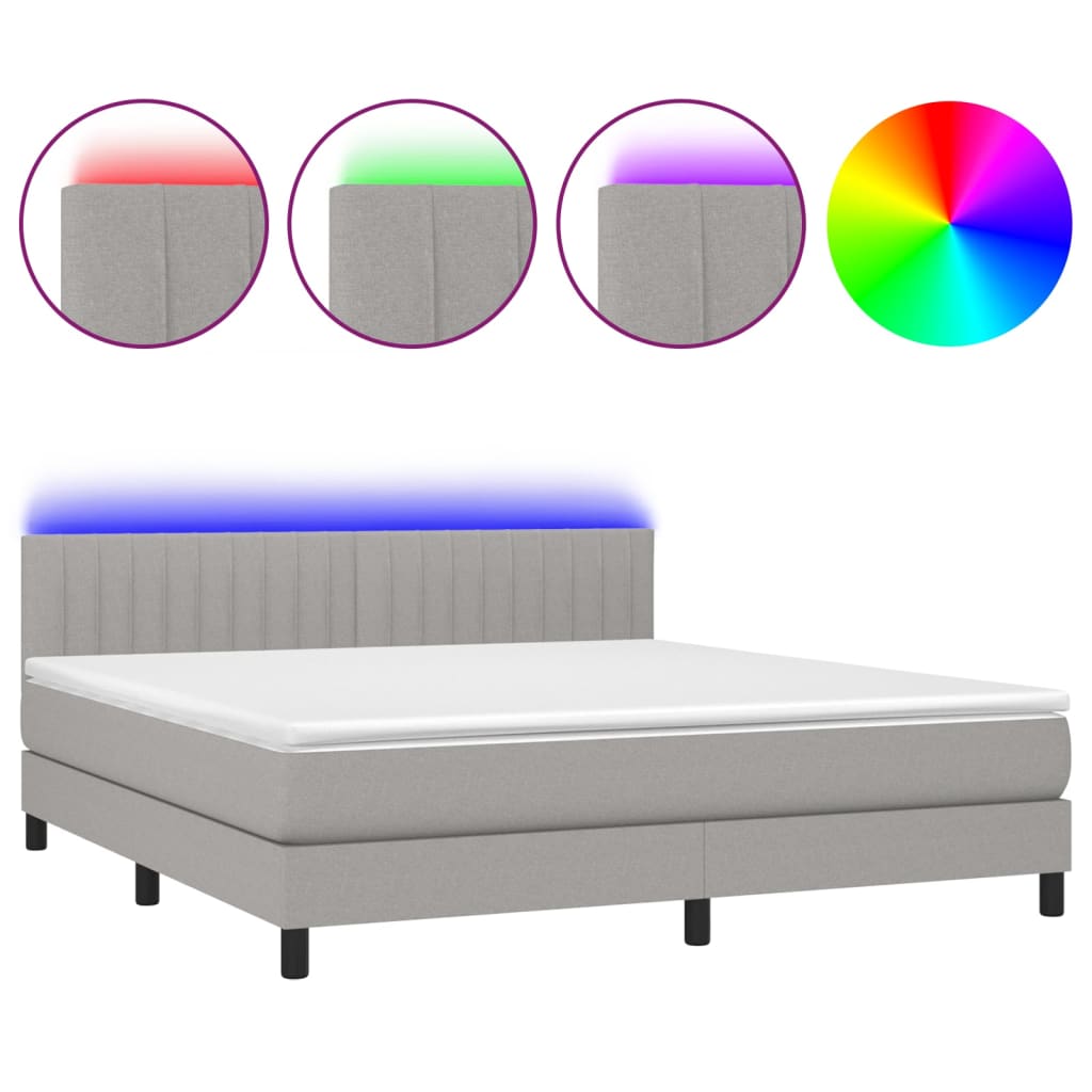 Letto a Molle Materasso e LED Grigio Chiaro 180x200 cm Tessuto cod mxl 47026