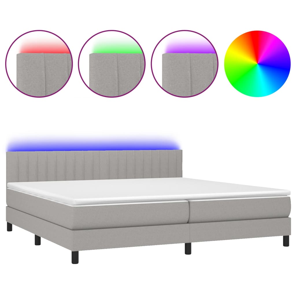 Letto a Molle Materasso e LED Grigio Chiaro 200x200 cm Tessuto cod mxl 56208