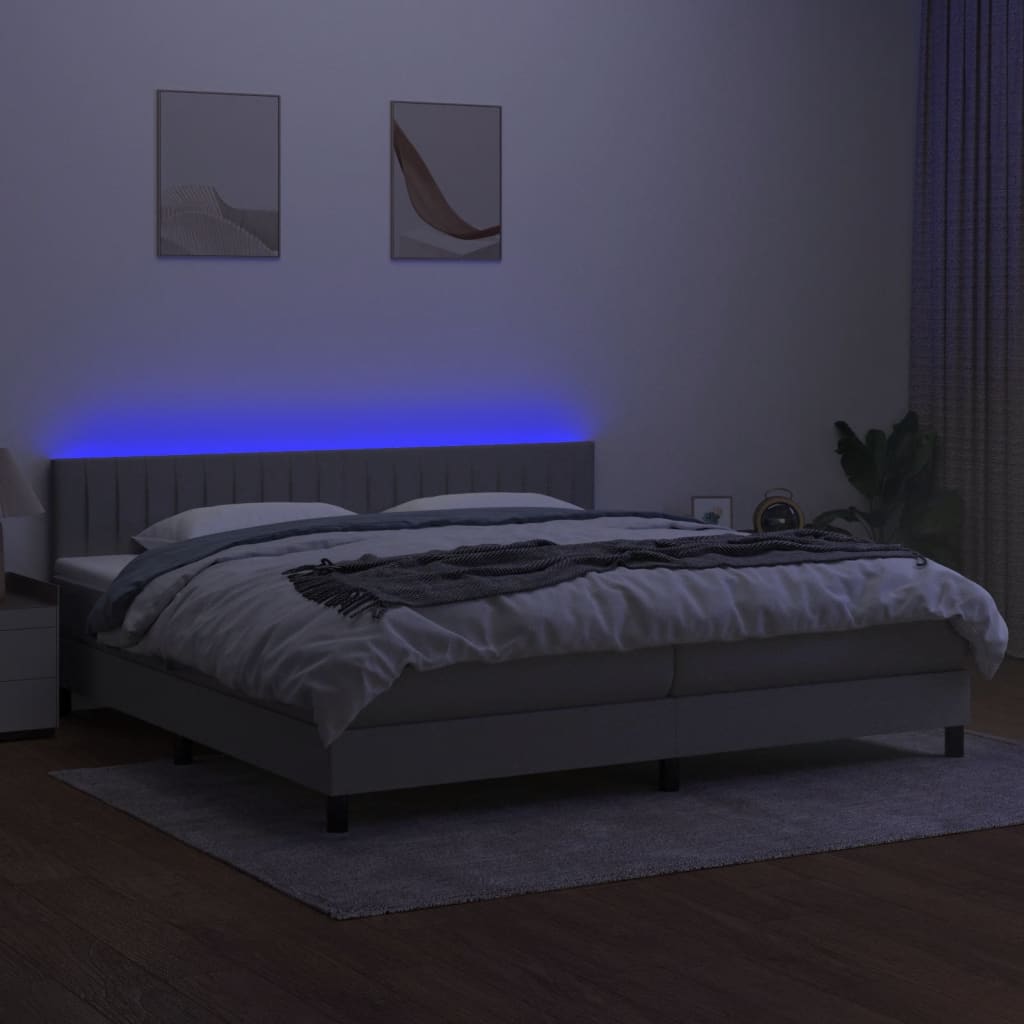 Letto a Molle Materasso e LED Grigio Chiaro 200x200 cm Tessuto cod mxl 56208