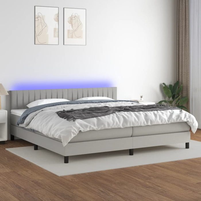 Letto a Molle Materasso e LED Grigio Chiaro 200x200 cm Tessuto cod mxl 56208