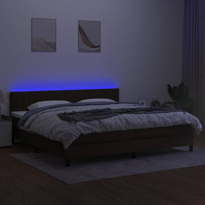 Letto a Molle Materasso e LED Marronescuro 200x200cm in Tessuto 3133344