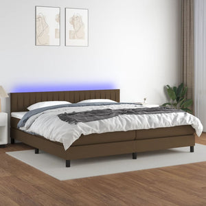 Letto a Molle Materasso e LED Marronescuro 200x200cm in Tessuto 3133344