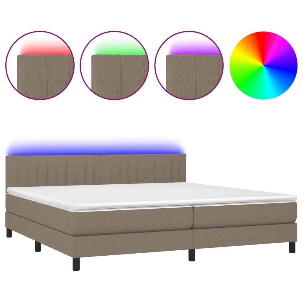 Letto a Molle Materasso e LED tortora 200x200cm in Tessuto cod mxl 63280