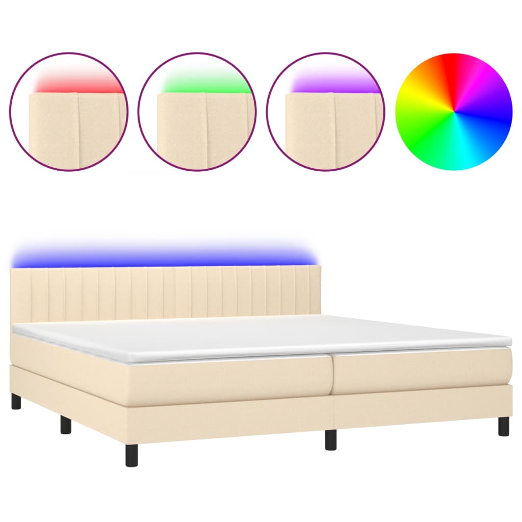 Letto a Molle Materasso e LED bianco 200x200cm in Tessuto 3133346