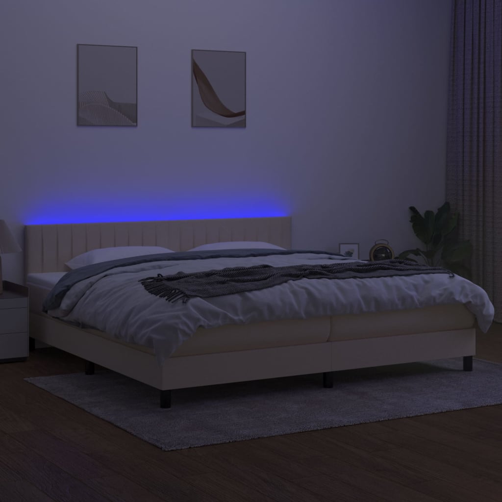 Letto a Molle Materasso e LED bianco 200x200cm in Tessuto 3133346