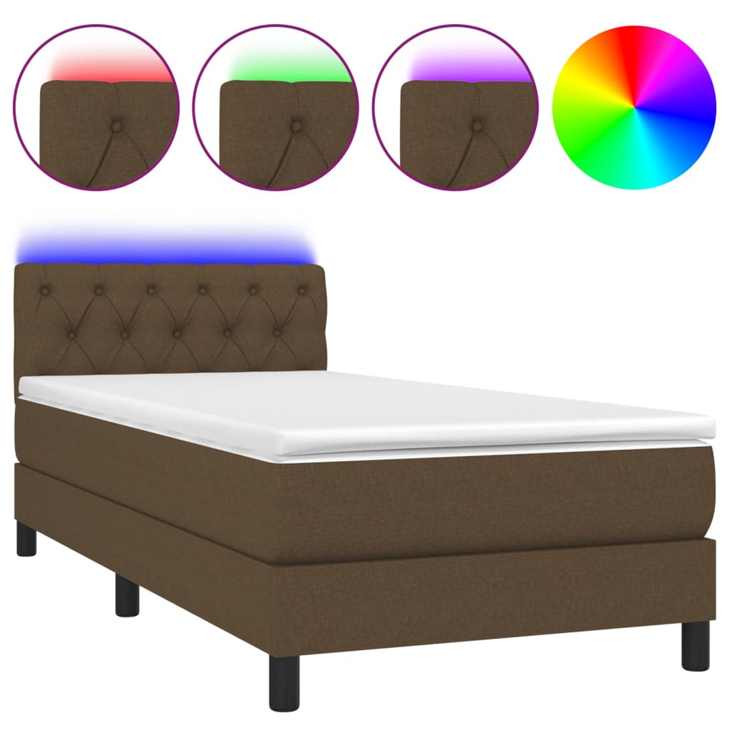 Letto a Molle Materasso e LED Marrone Scuro 80x200cm in Tessuto cod mxl 34847