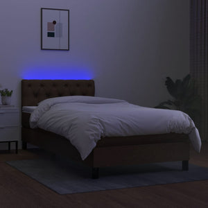 Letto a Molle Materasso e LED Marrone Scuro 80x200cm in Tessuto cod mxl 34847