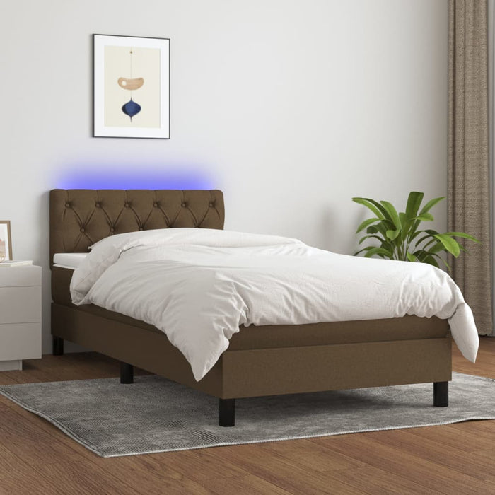 Letto a Molle Materasso e LED Marrone Scuro 80x200cm in Tessuto cod mxl 34847