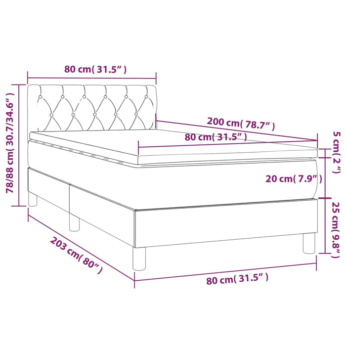 Letto a Molle con Materasso e LED Crema 80x200 cm in Tessuto 3133354