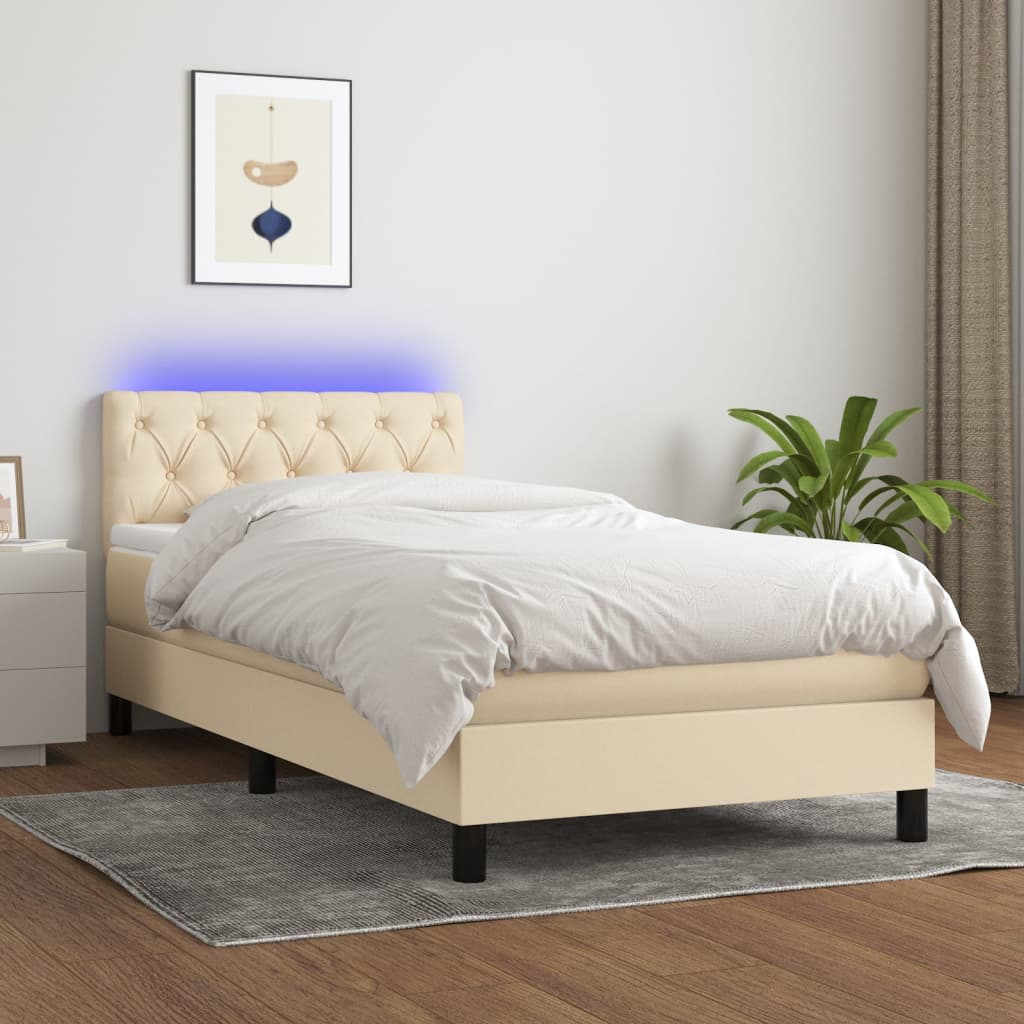 Letto a Molle con Materasso e LED Crema 80x200 cm in Tessuto 3133354