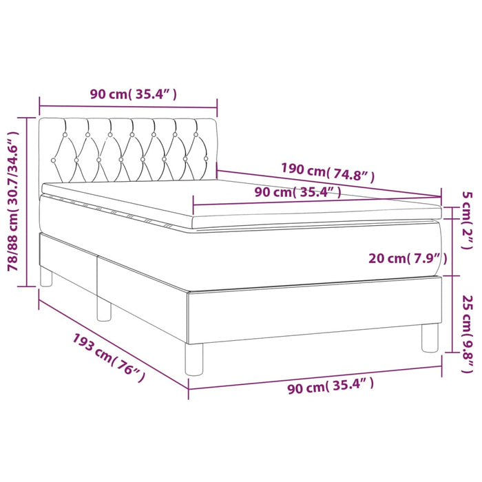 Letto a Molle Materasso e LED Grigio Chiaro 90x190 cm Tessuto 3133357