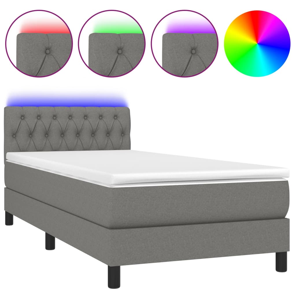 Letto a Molle Materasso e LED Grigio Scuro 90x190 cm in Tessuto 3133358