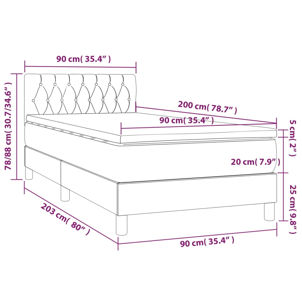 Letto a Molle Materasso e LED Grigio Chiaro 90x200 cm Tessuto 3133365