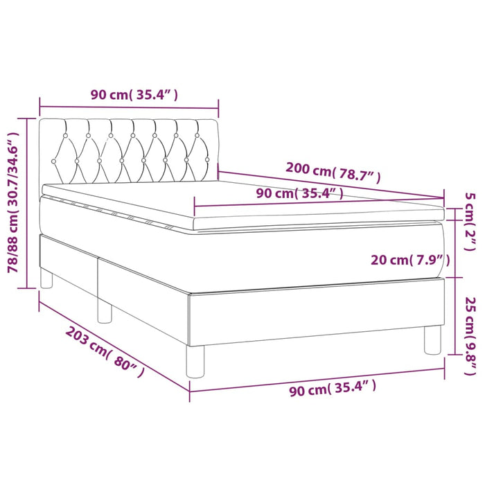 Letto a Molle Materasso e LED Grigio Chiaro 90x200 cm Tessuto 3133365