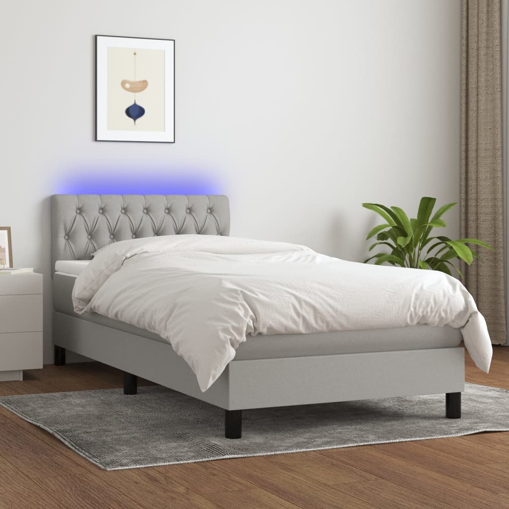 Letto a Molle Materasso e LED Grigio Chiaro 90x200 cm Tessuto 3133365