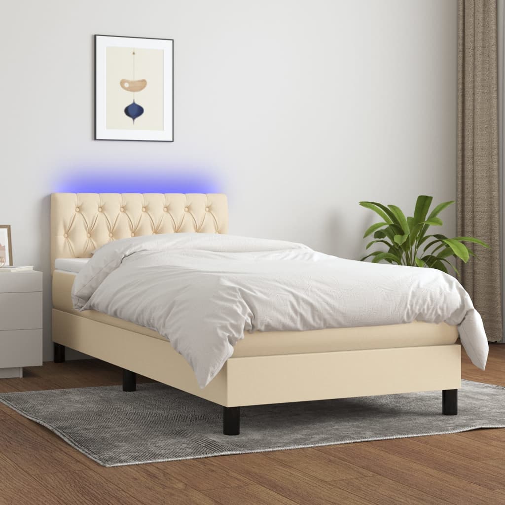 Letto a Molle con Materasso e LED Crema 90x200 cm in Tessuto cod mxl 64774