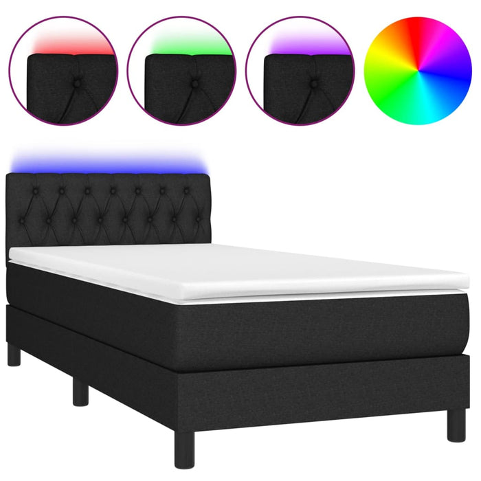 Letto a Molle con Materasso e LED Nero 100x200 cm in Tessuto 3133375