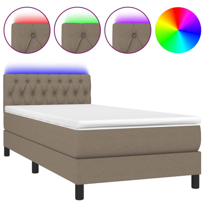 Letto a Molle con Materasso e LED Tortora 100x200cm in Tessuto 3133377