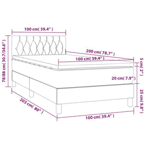 Letto a Molle con Materasso e LED Tortora 100x200cm in Tessuto 3133377