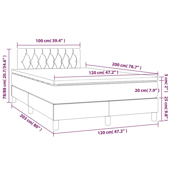 Letto a Molle Materasso e LED Grigio Chiaro 120x200 cm Tessuto 3133381