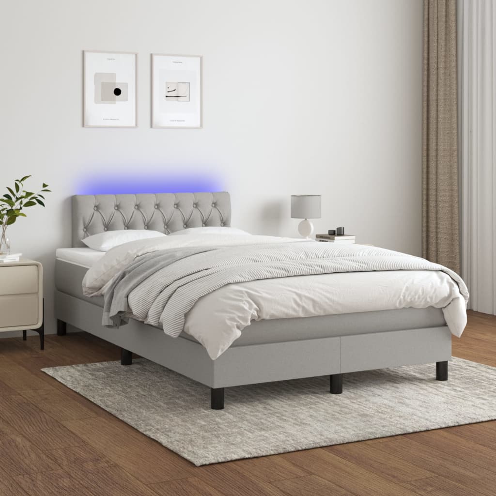 Letto a Molle Materasso e LED Grigio Chiaro 120x200 cm Tessuto cod mxl 57749