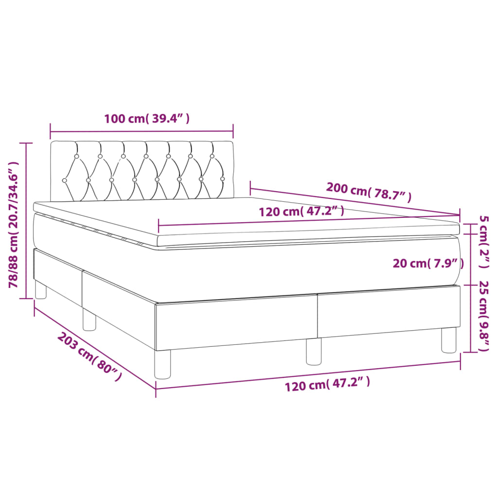 Letto a Molle con Materasso e LED Crema 120x200cm in Tessuto 3133386