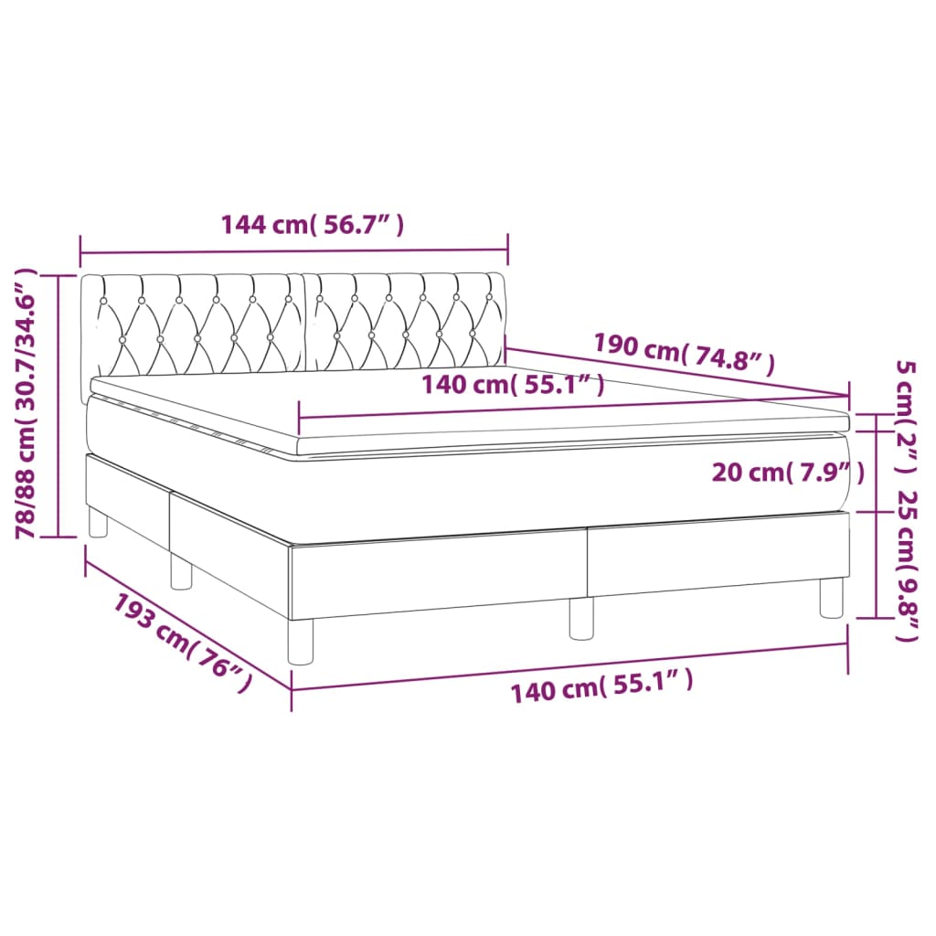 Letto a Molle Materasso e LED Grigio Chiaro 140x190 cm Tessuto 3133389