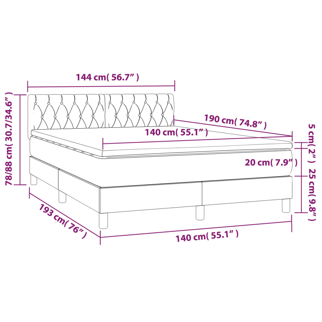 Letto a Molle Materasso e LED Grigio Scuro 140x190cm in Tessuto 3133390