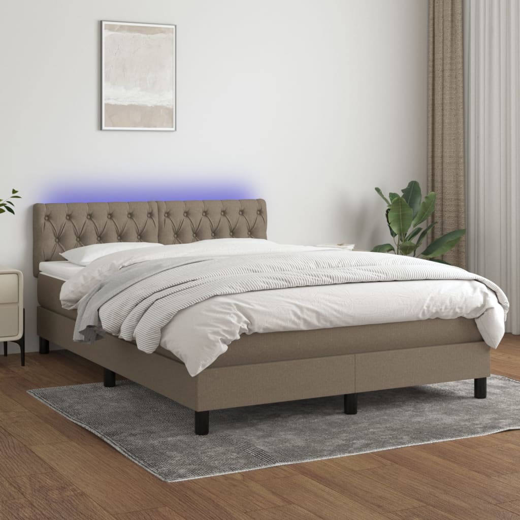 Letto a Molle con Materasso e LED Tortora 140x190 cm in Tessutocod mxl 122725