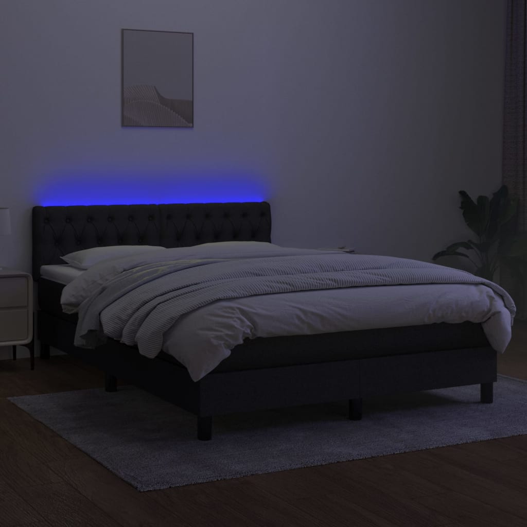 Letto a Molle con Materasso e LED Nero 140x200 cm in Tessuto 3133399