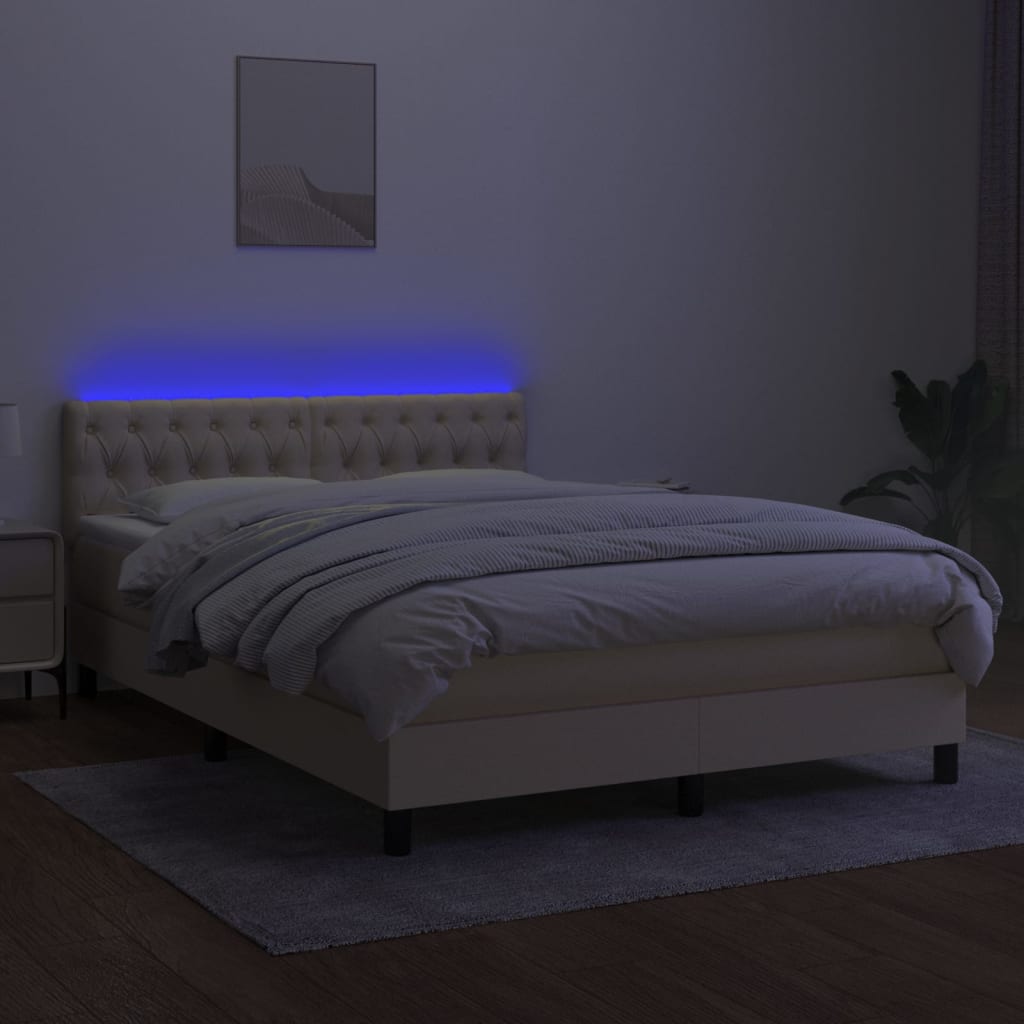 Letto a Molle con Materasso e LED Crema 140x200 cm in Tessuto 3133402