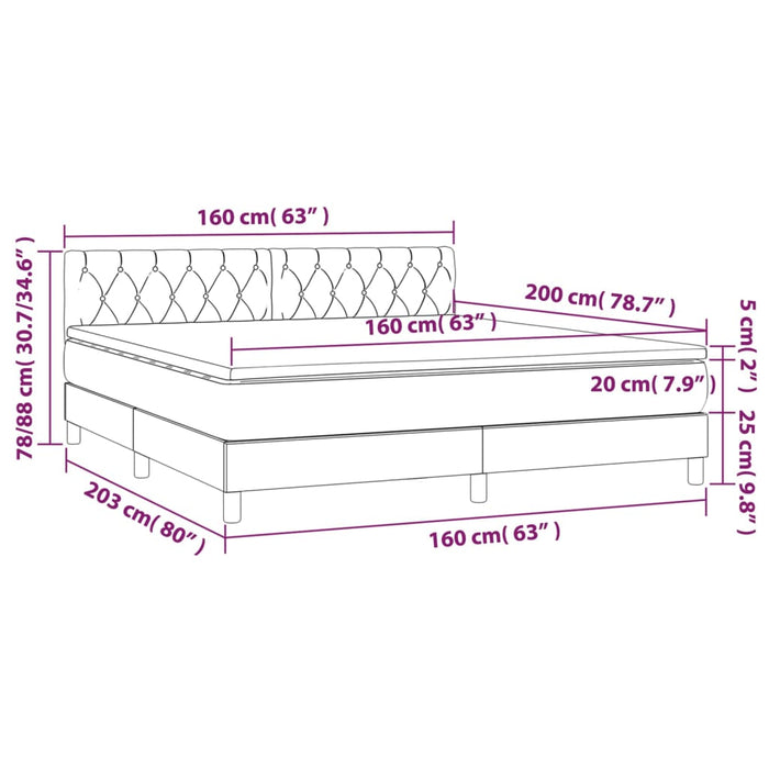 Letto a Molle Materasso e LED Grigio Scuro 160x200cm in Tessuto cod mxl 38228