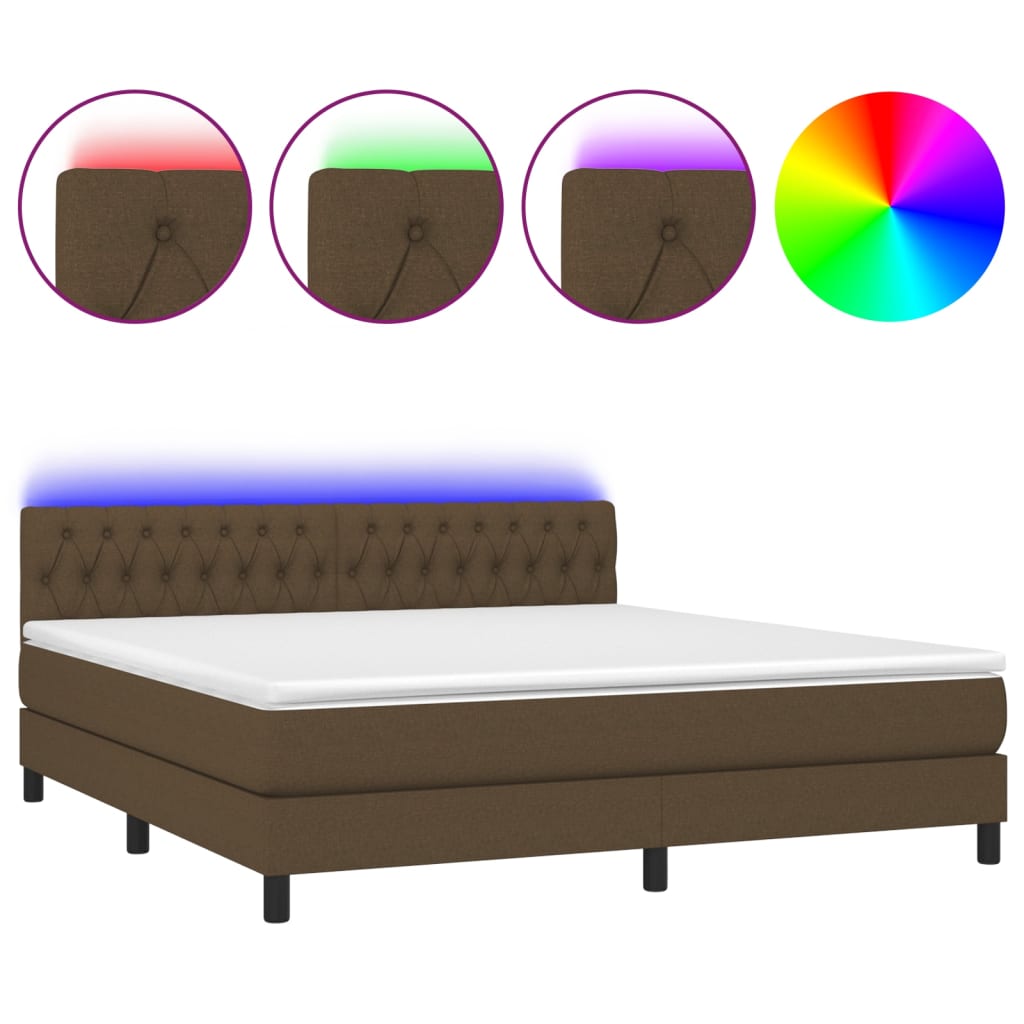 Letto a Molle Materasso e LED Marrone Scuro 160x200 cm Tessuto 3133408