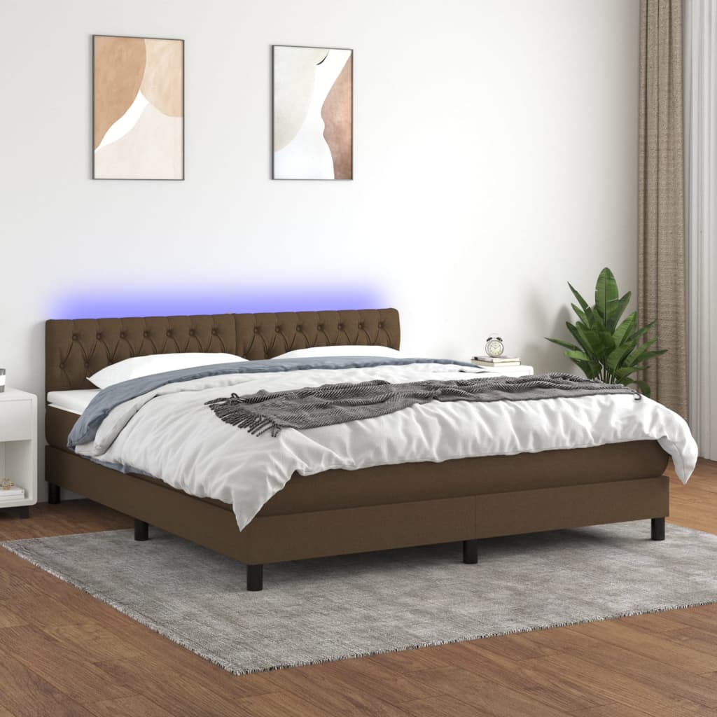 Letto a Molle Materasso e LED Marrone Scuro 160x200 cm Tessuto 3133408