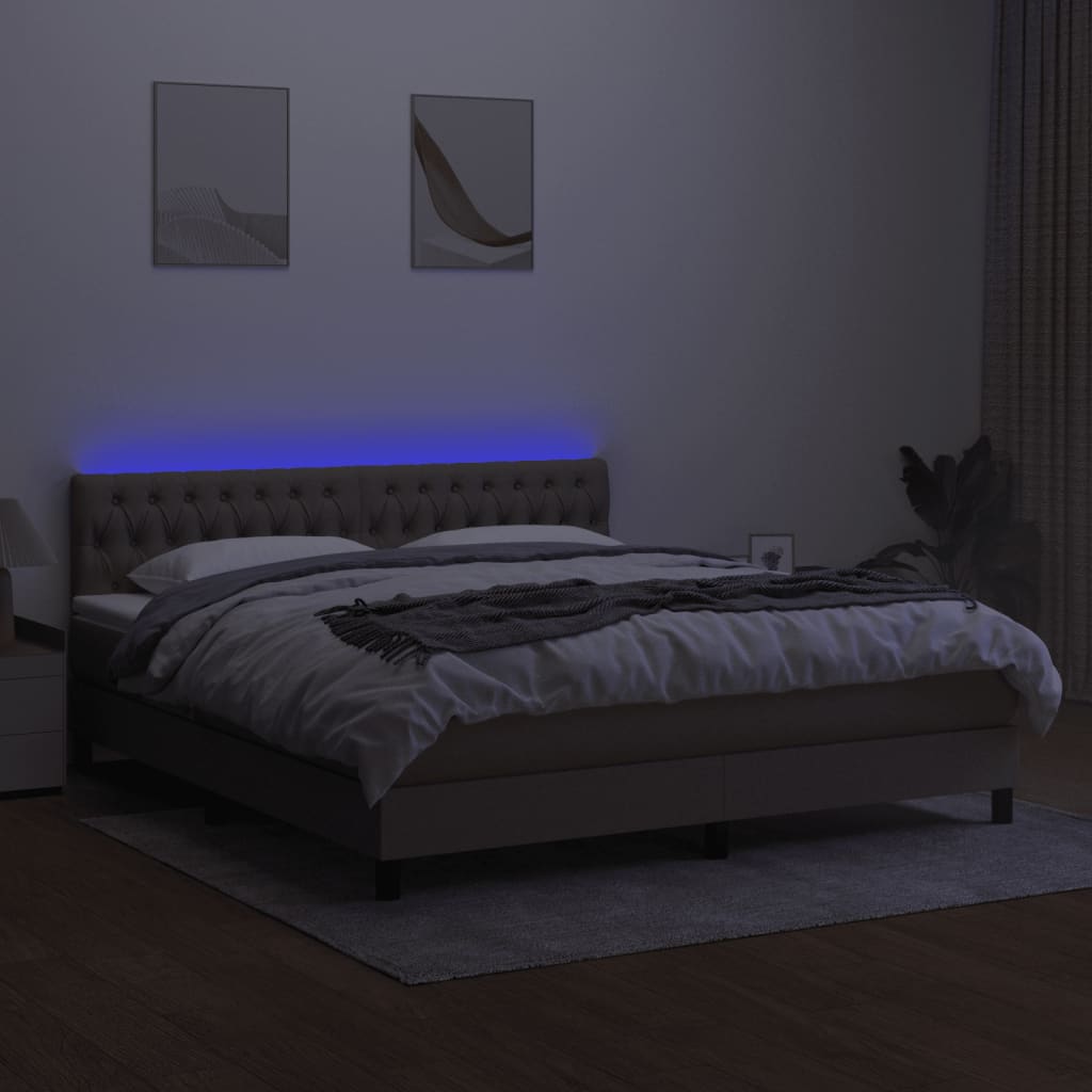 Letto a Molle con Materasso e LED Tortora 160x200 cm in Tessuto