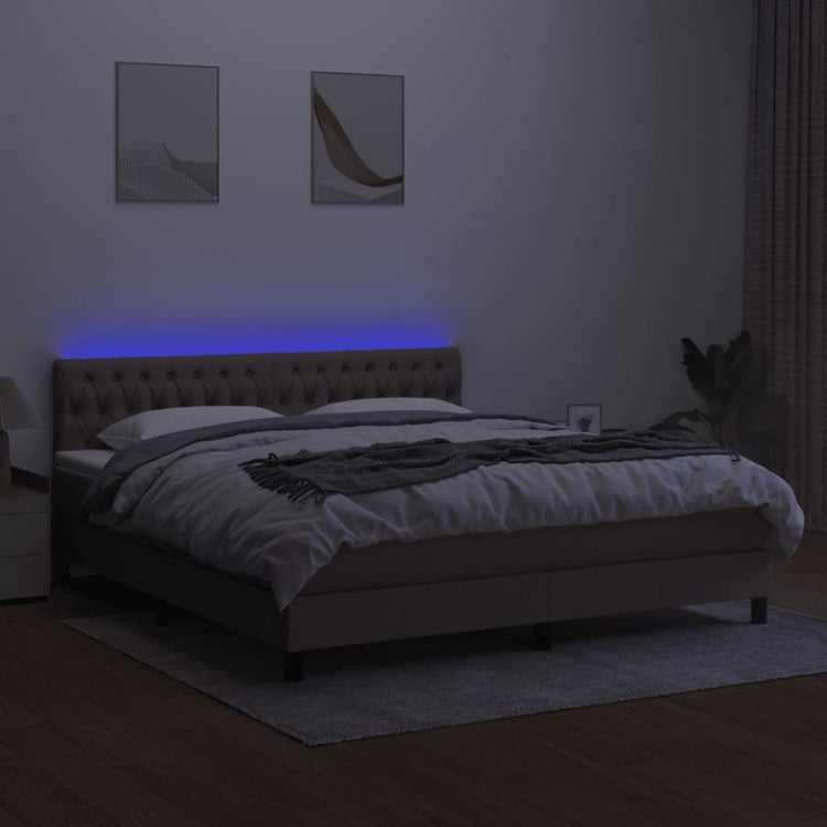 Letto a Molle con Materasso e LED Tortora 160x200 cm in Tessuto