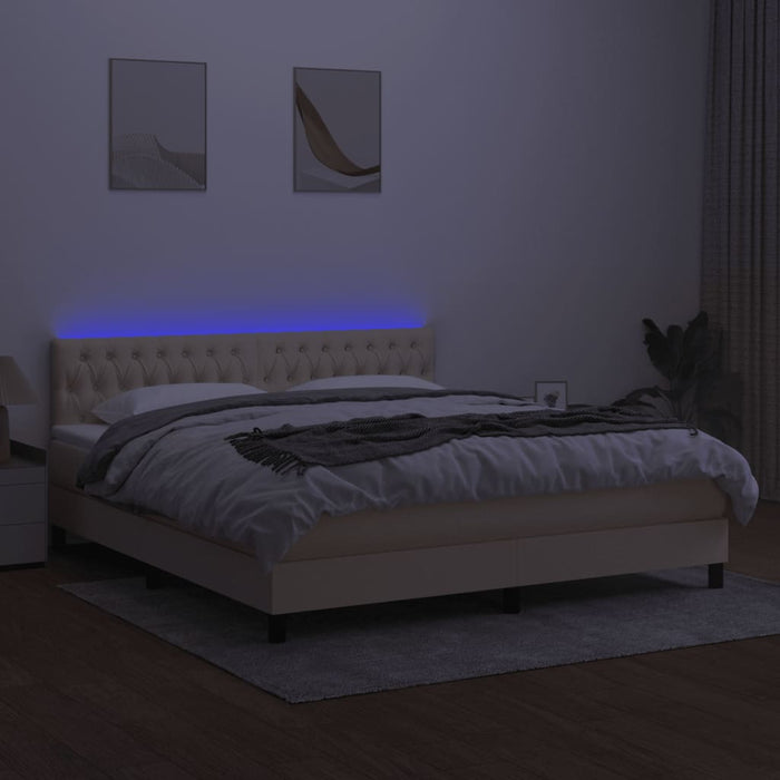 Letto a Molle con Materasso e LED Crema 160x200 cm in Tessuto 3133410