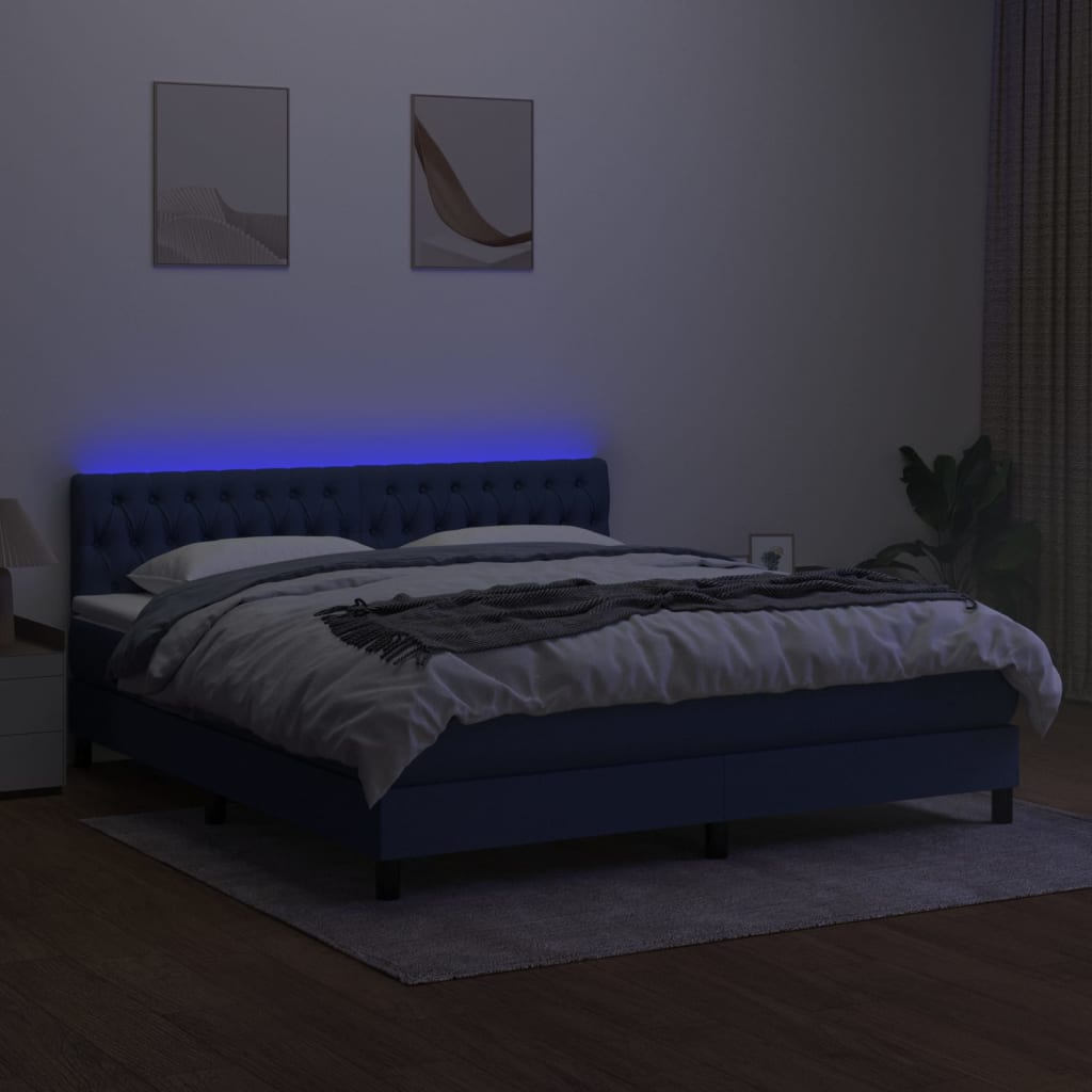 Letto a Molle con Materasso e LED Blu 160x200 cm in Tessuto cod mxl 35754