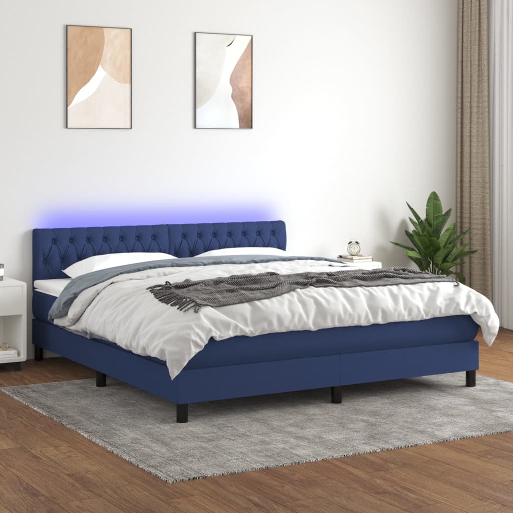 Letto a Molle con Materasso e LED Blu 160x200 cm in Tessuto cod mxl 35754