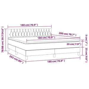 Letto a Molle Materasso e LED Grigio Scuro 180x200cm in Tessuto 3133414