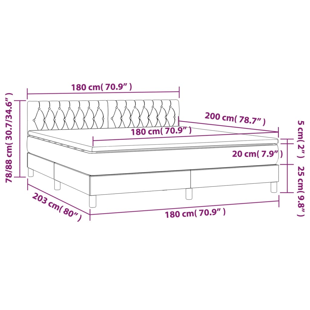 Letto a Molle con Materasso e LED Nero 180x200cm in Tessuto 3133415