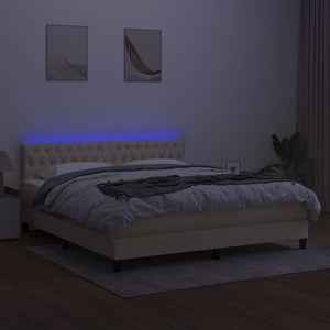 Letto a Molle con Materasso e LED Crema 180x200 cm in Tessuto 3133418