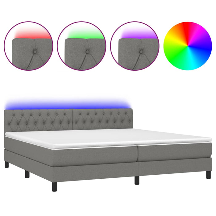 Letto a Molle Materasso e LED Grigio Scuro 200x200cm in Tessuto cod mxl 58501