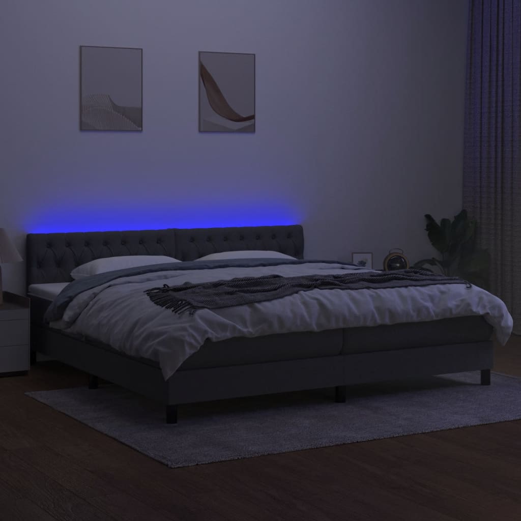 Letto a Molle Materasso e LED Grigio Scuro 200x200cm in Tessuto cod mxl 58501